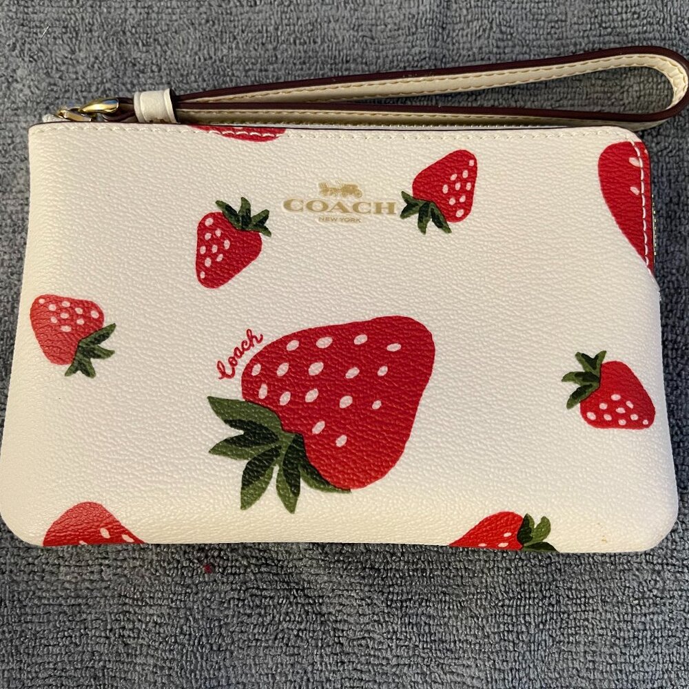 Coach Corner Zip Wristlet with Strawberry Print